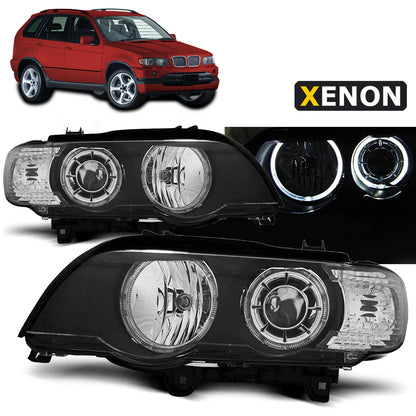 Xenon Scheinwerfer Angel Eyes LED Schwarz passend für BMW X5 E53 09.99-10.03
