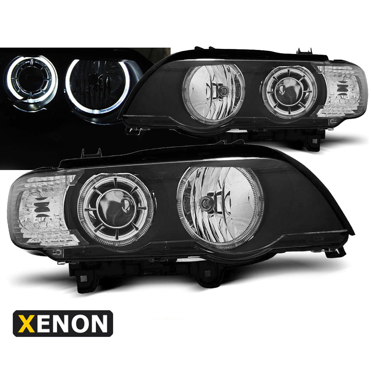 Xenon Scheinwerfer Angel Eyes LED Schwarz passend für BMW X5 E53 09.99-10.03