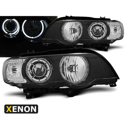 Xenon Scheinwerfer Angel Eyes LED Schwarz passend für BMW X5 E53 09.99-10.03
