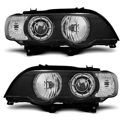 Xenon Scheinwerfer Angel Eyes LED Schwarz passend für BMW X5 E53 09.99-10.03