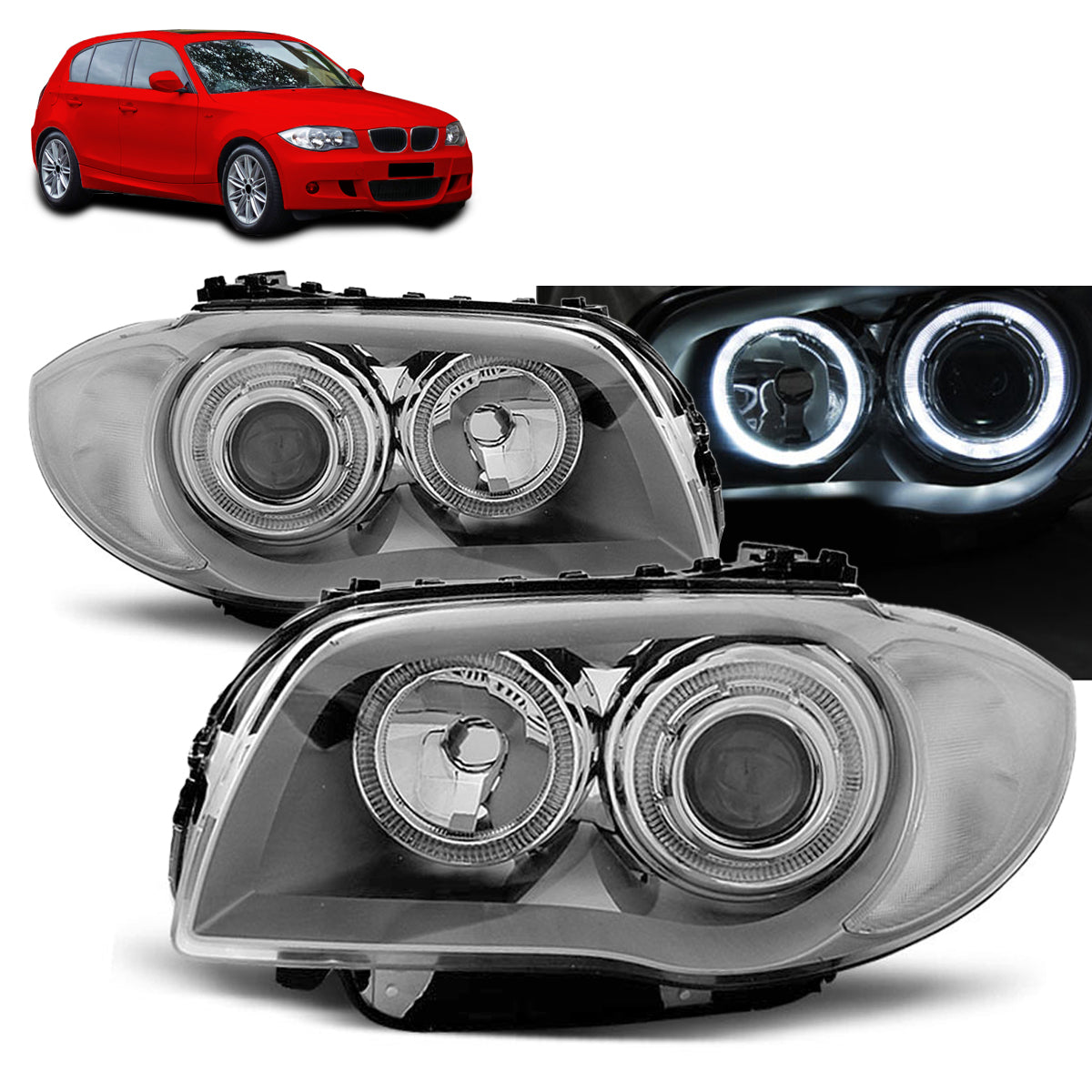 Scheinwerfer Angel Eyes Chrom passend für BMW 1 E87/E81/82/88 04-11