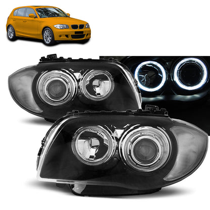 Scheinwerfer LED Angel Eyes Schwarz passend für BMW 1 E87/E81/82/88 04-11