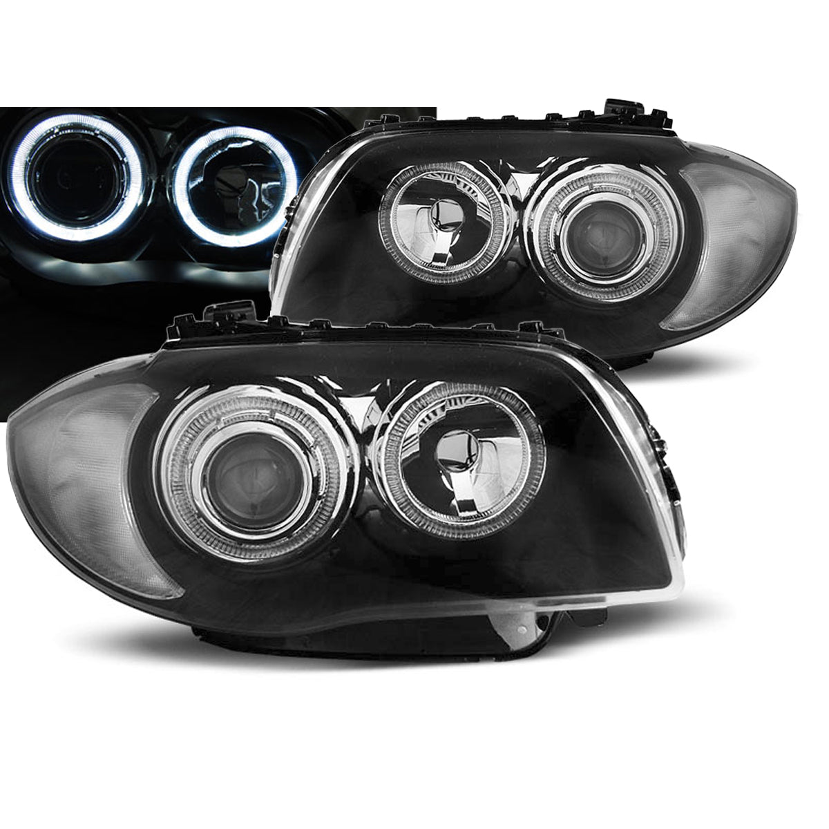 Scheinwerfer LED Angel Eyes Schwarz passend für BMW 1 E87/E81/82/88 04-11