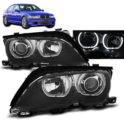 Scheinwerfer Angel Eyes LED Schwarz passend für BMW E46 09.01-03.05
