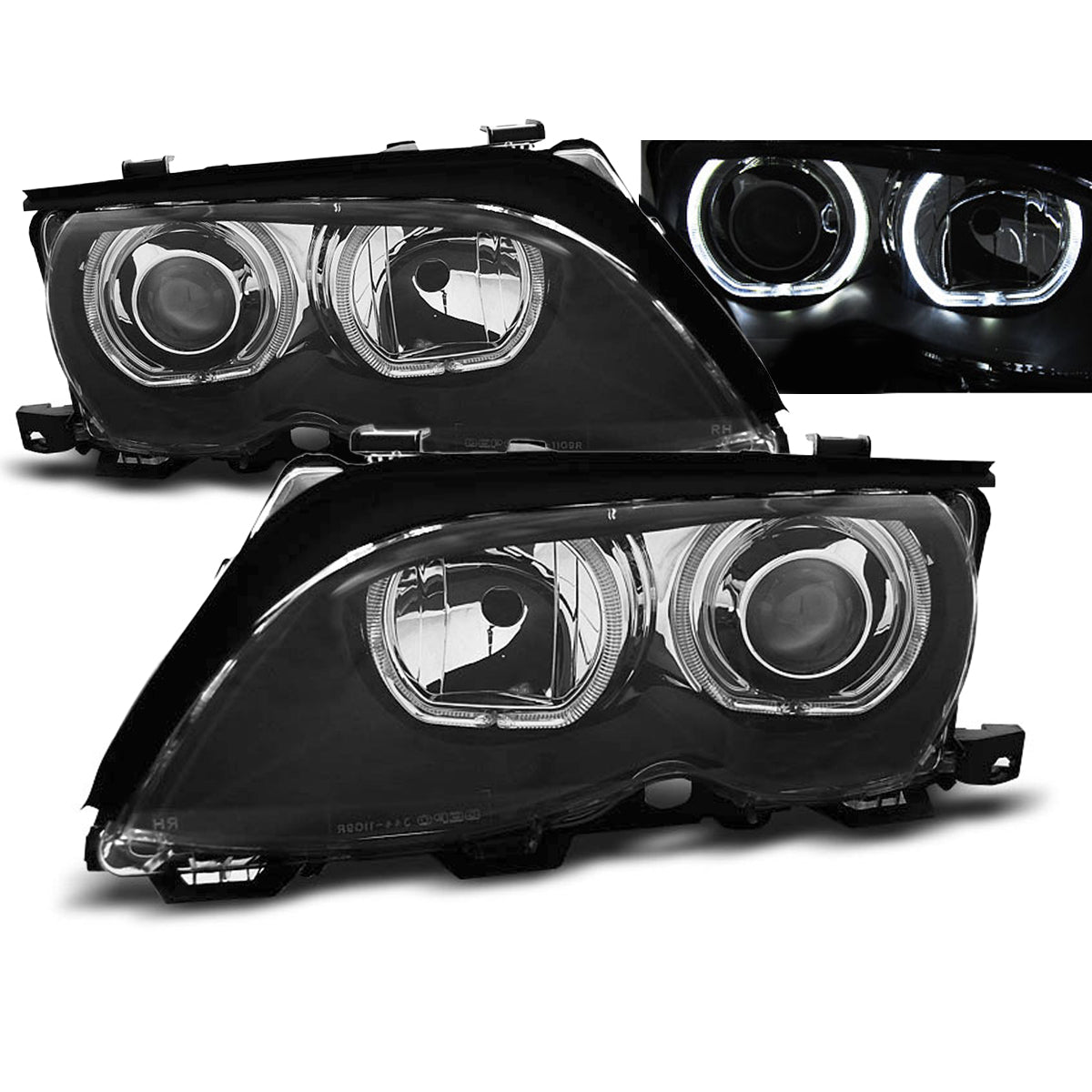 Scheinwerfer Angel Eyes LED Schwarz passend für BMW E46 09.01-03.05