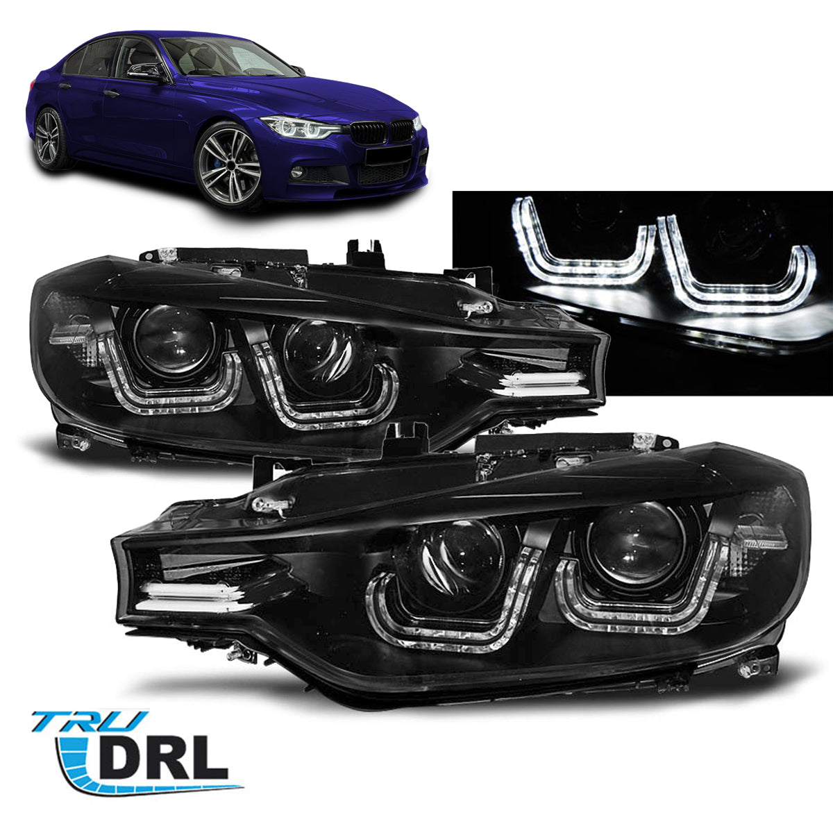 Scheinwerfer U-LED Licht Schwarz passend für BMW F30/F31 10.11 - 05.15