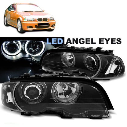Scheinwerfer Angel Eyes LED Schwarz passend für BMW E46 04.99-03.03 Coupé Cabrio