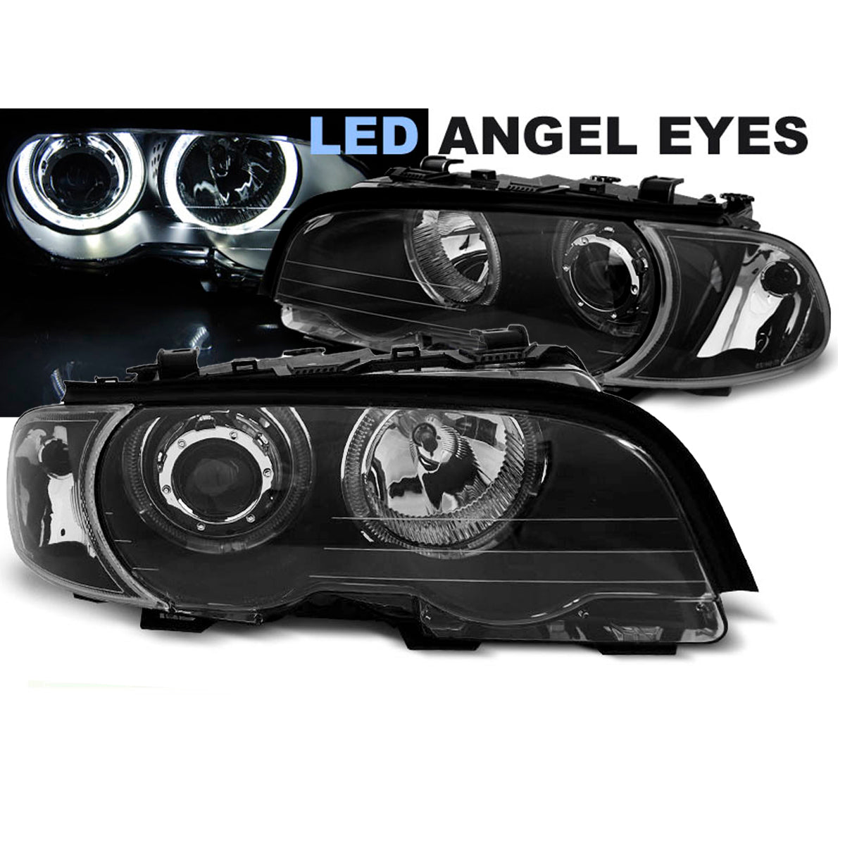 Scheinwerfer Angel Eyes LED Schwarz passend für BMW E46 04.99-03.03 Coupé Cabrio