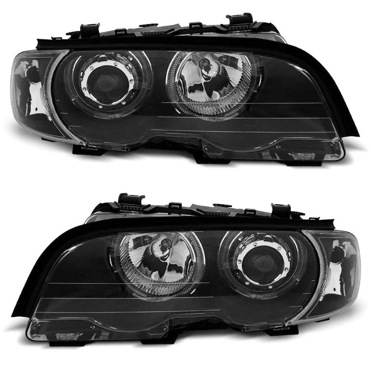 Scheinwerfer Angel Eyes LED Schwarz passend für BMW E46 04.99-03.03 Coupé Cabrio