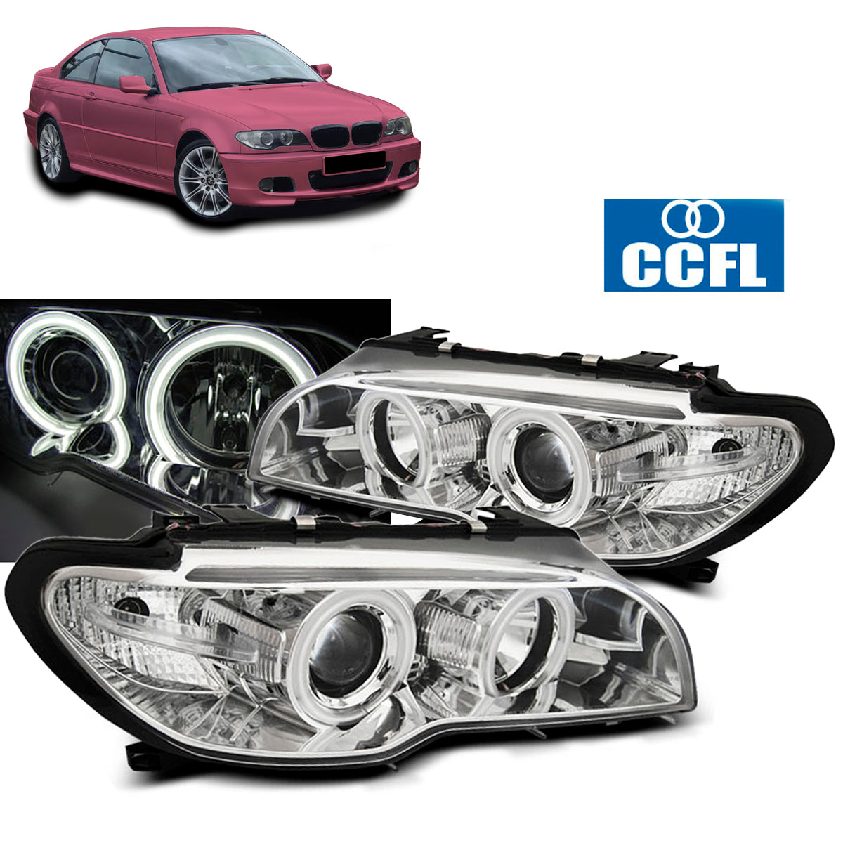 Scheinwerfer Angel Eyes CCFL Chrom passend für BMW E46 04.03-06 Coupé Cabrio