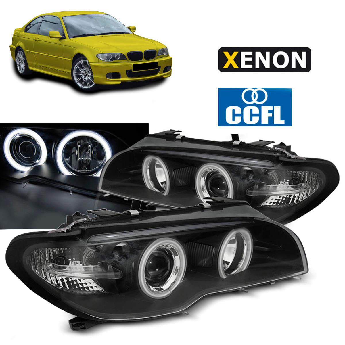 Xenon Scheinwerfer Angel Eyes CCFL Schwarz passend für BMW E46 04.03-06 Coupé Cabrio