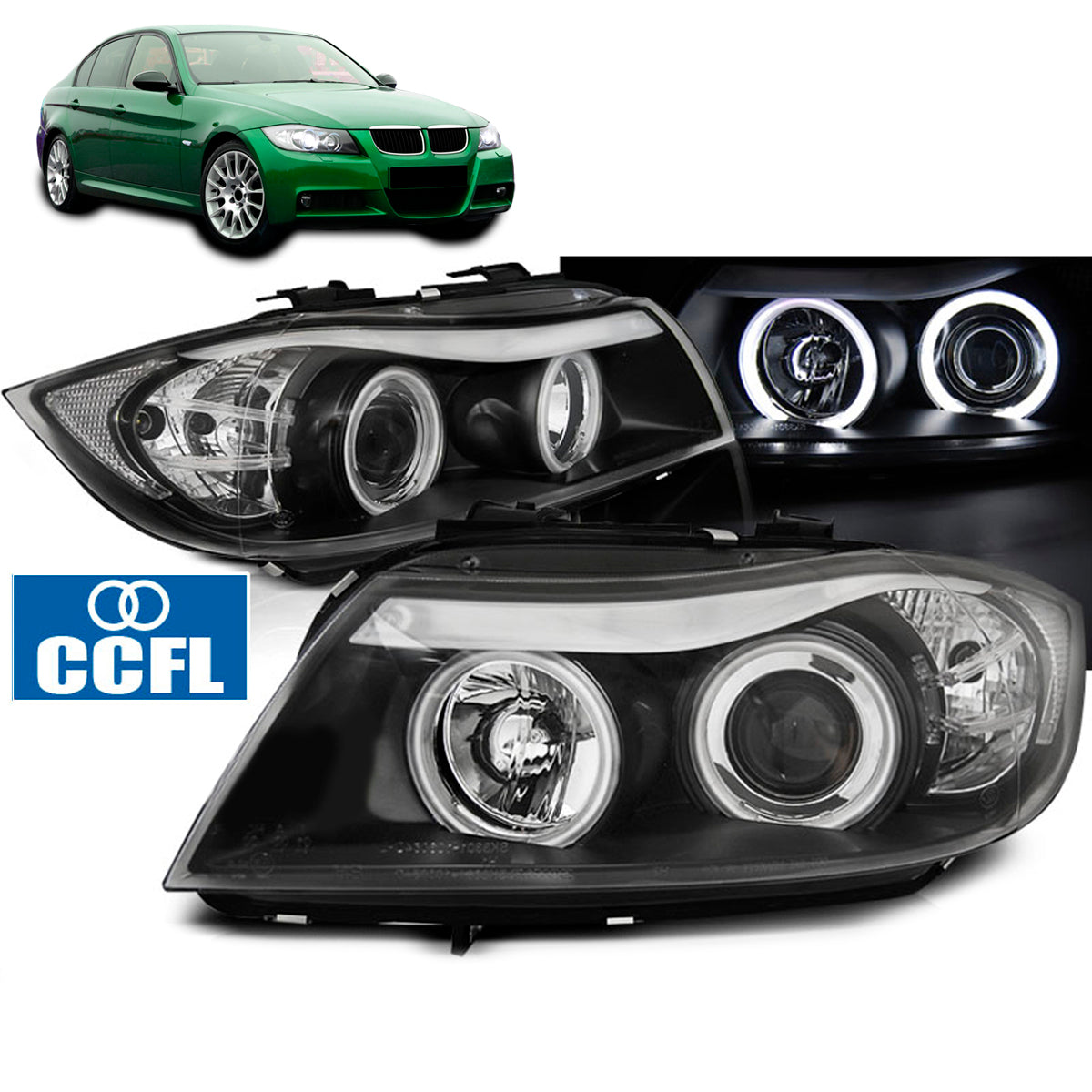 Scheinwerfer Angel Eyes CCFL Schwarz passend für BMW E90/E91 03.05-08.08