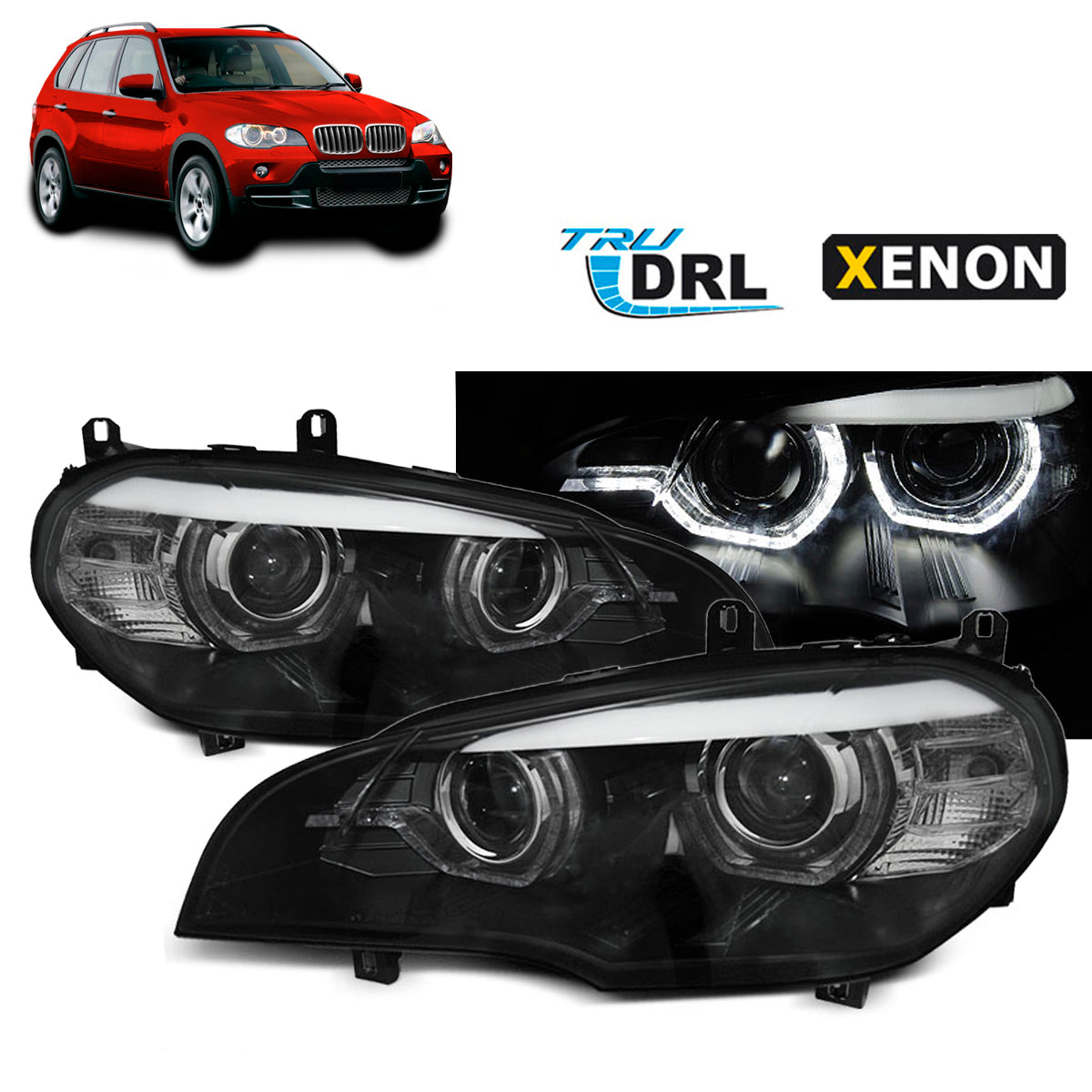 XENON Scheinwerfer Angel Eyes LED Tagfahrlicht Schwarz passend für BMW X5 E70 07-13