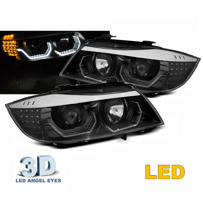 Scheinwerfer Angel Eyes LED 3D Schwarz passend für BMW E90/E91 05-08