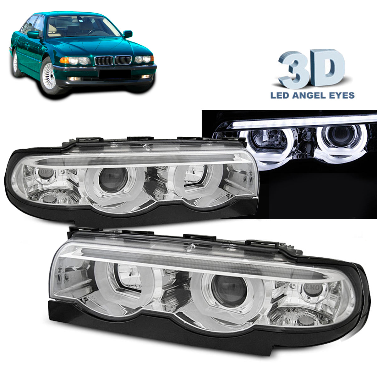 Scheinwerfer Angel Eyes LED 3D Chrom passend für BMW E38 94-01