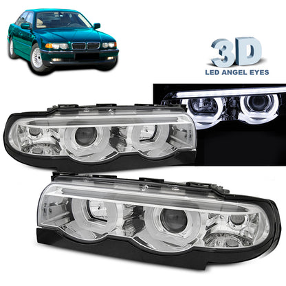 Scheinwerfer Angel Eyes LED 3D Chrom passend für BMW E38 94-01