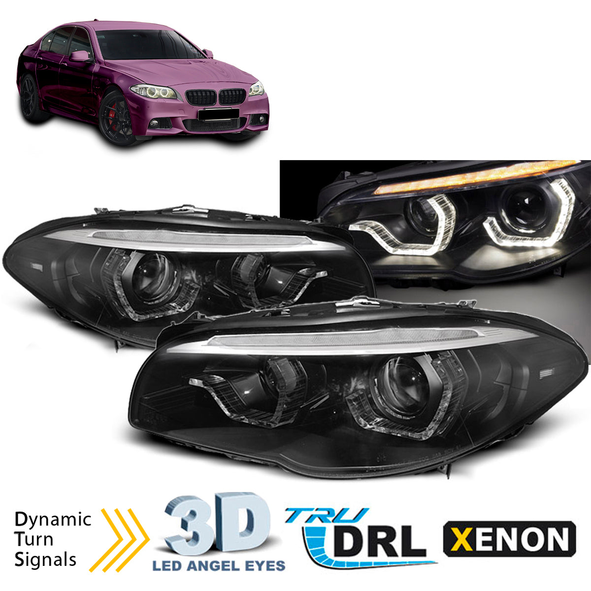 Xenon Scheinwerfer AFS Angel Eyes LED DRL Schwarz SEQ passend für BMW F10/F11 10-13