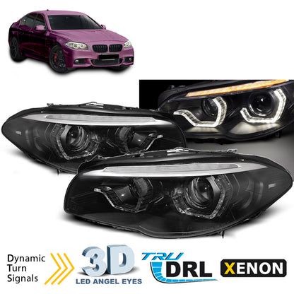 Xenon Scheinwerfer AFS Angel Eyes LED DRL Schwarz SEQ passend für BMW F10/F11 10-13