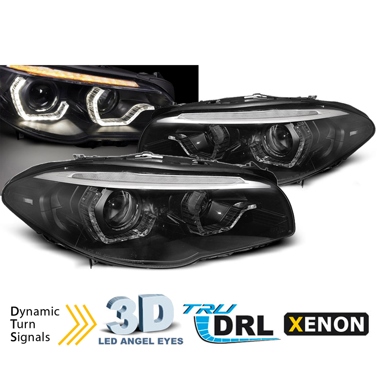 Xenon Scheinwerfer AFS Angel Eyes LED DRL Schwarz SEQ passend für BMW F10/F11 10-13