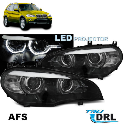 LED Scheinwerfer Angel Eyes LED DRL Schwarz AFS passend für BMW X5 E70 07-13 (Xenon OEM)