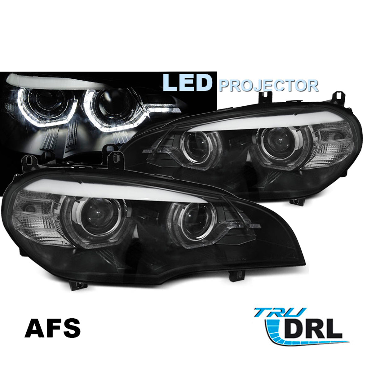 LED Scheinwerfer Angel Eyes LED DRL Schwarz AFS passend für BMW X5 E70 07-13 (Xenon OEM)