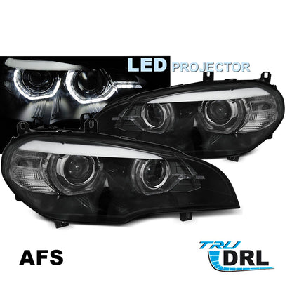 LED Scheinwerfer Angel Eyes LED DRL Schwarz AFS passend für BMW X5 E70 07-13 (Xenon OEM)