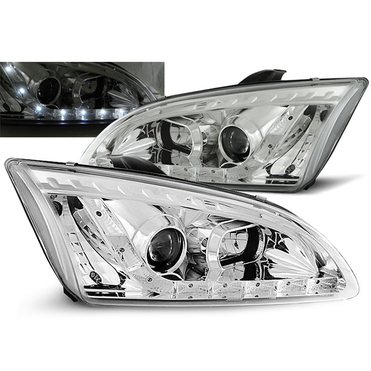 Scheinwerfer passend für Ford Focus II 09.04-01.08 Tagfahrlicht Chrom