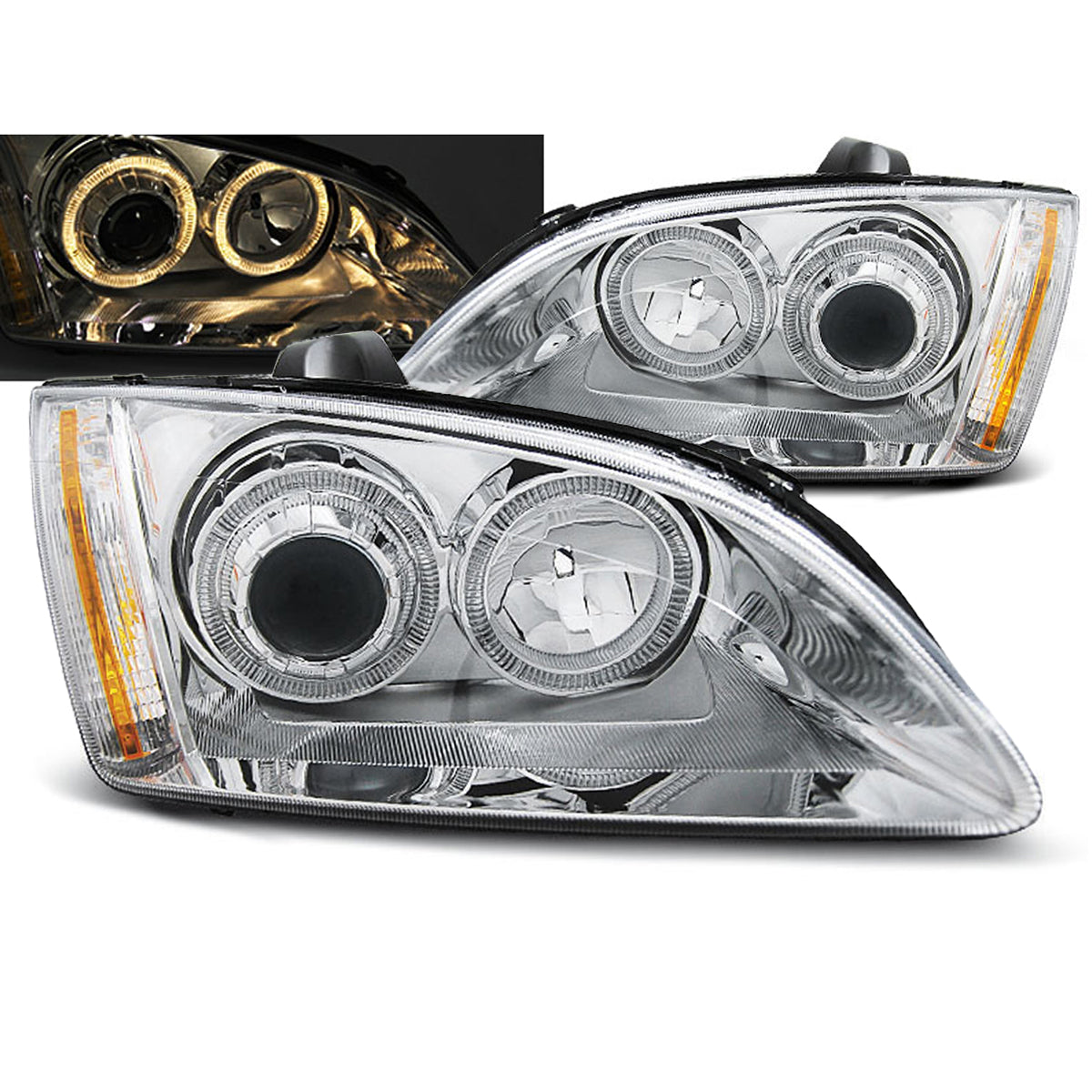 Scheinwerfer passend für Ford Focus II 09.04-01.08 Angel Eyes Chrom