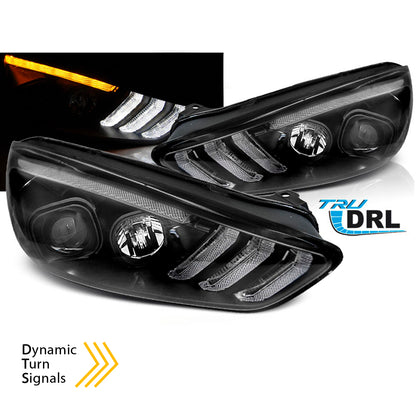 Scheinwerfer passend für Ford Focus MK3 15-18 Schwarz Tagfahrlicht LED sequenzieller Blinker