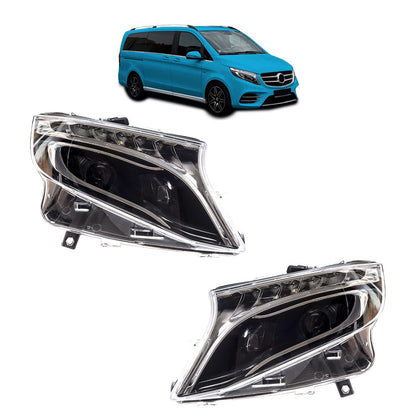 Schwarzes Scheinwerfer-Set passend für Mercedes V-Klasse W447 2016-2023