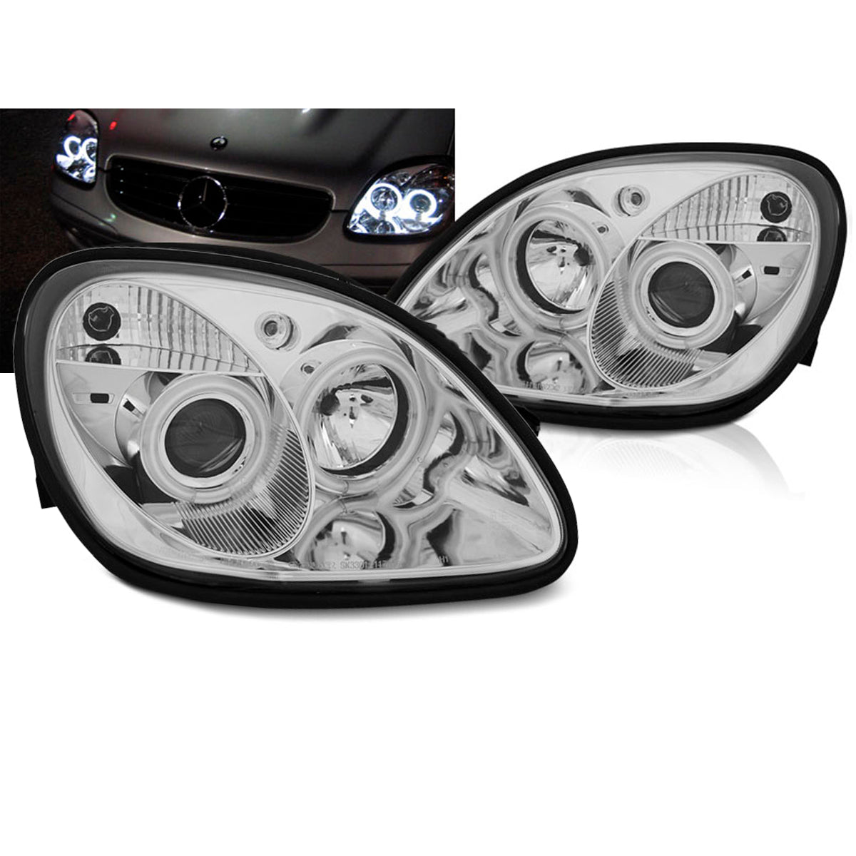 Scheinwerfer Angel Eyes Chrom passend für Mercedes R170 SLK 04.96-04