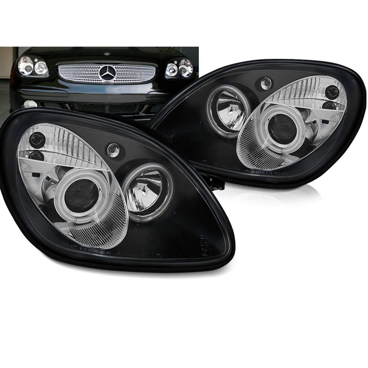 Scheinwerfer Angel Eyes Schwarz passend für Mercedes R170 SLK 04.96-04