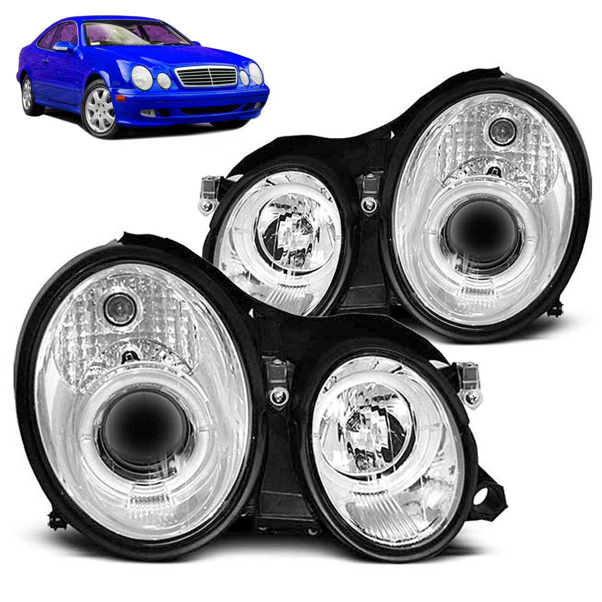 Scheinwerfer Angel Eyes Chrom passend für Mercedes W208 CLK 03.97-04.02