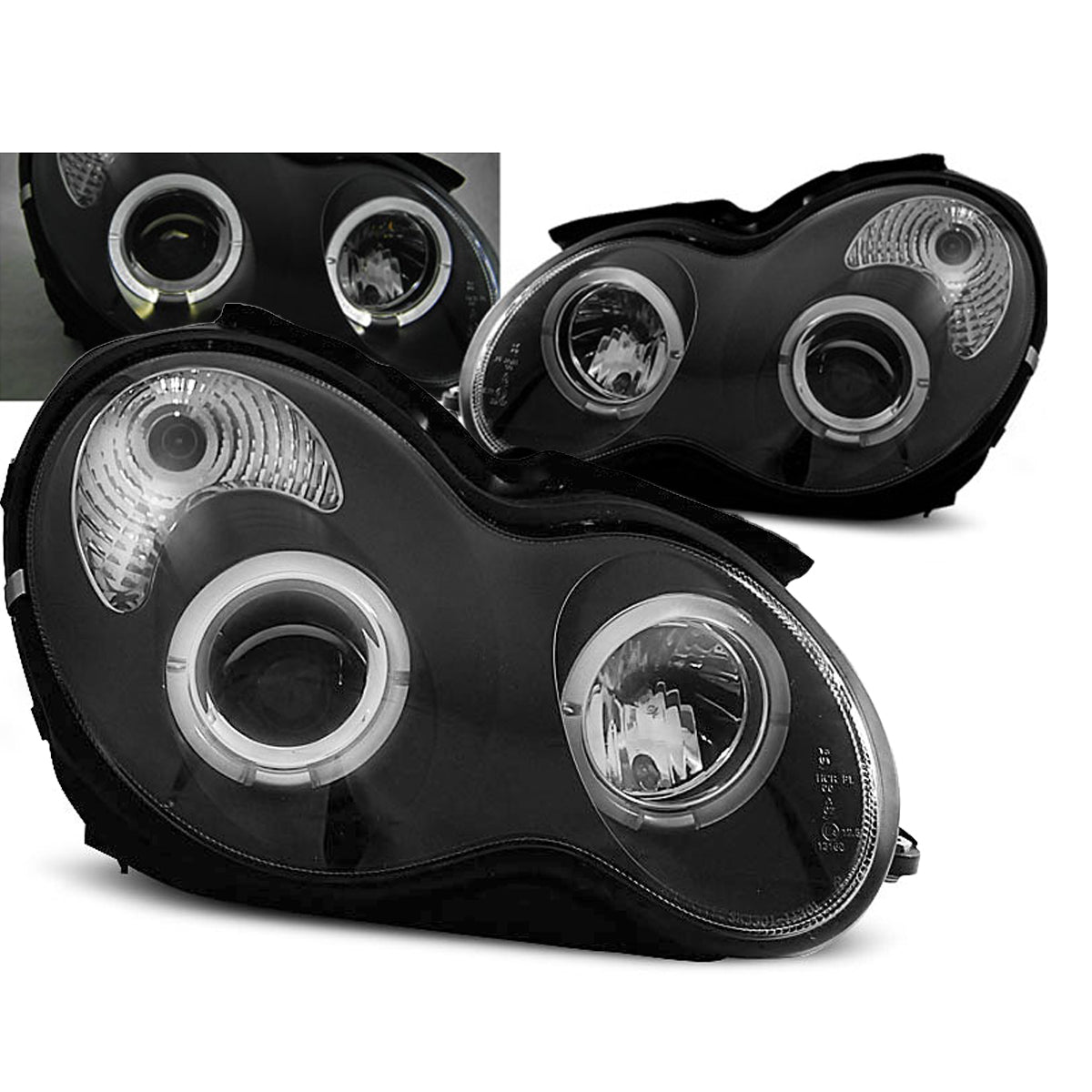 Scheinwerfer Angel Eyes Schwarz passend für Mercedes W203 C-Klasse 07.00-03.04