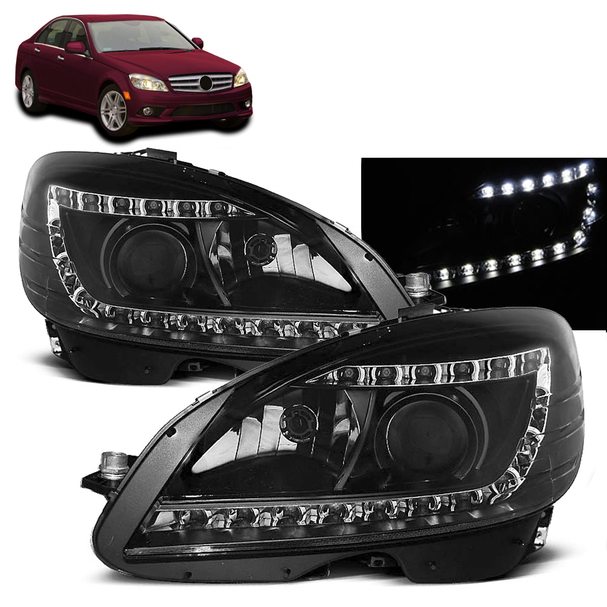 Scheinwerfer Daylight Schwarz passend für Mercedes W204 07-10