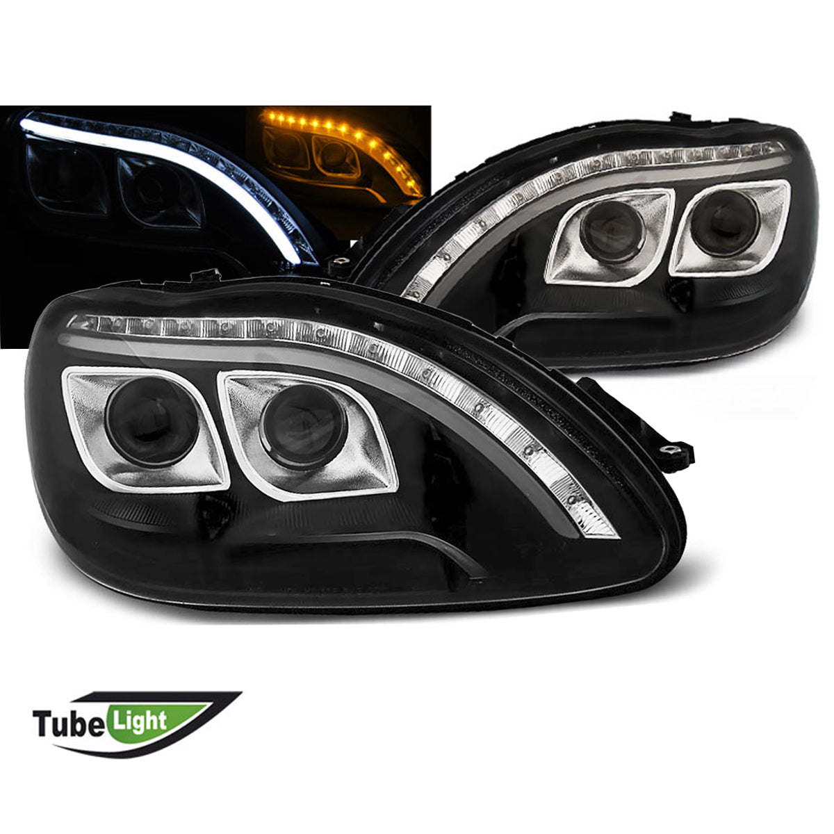 Scheinwerfer Tube Light Schwarz passend für Mercedes W220 S-Klasse 09.98-05.05