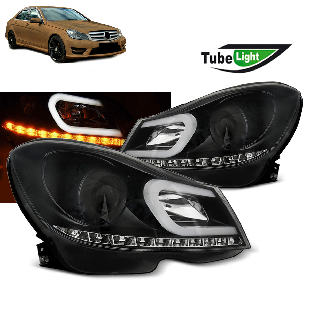 Scheinwerfer Tube Light Schwarz passend für Mercedes W204 11-14