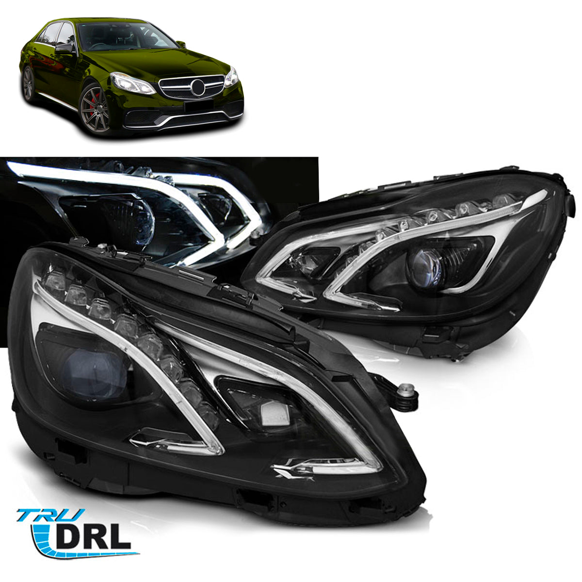 Scheinwerfer True DRL Schwarz passend für Mercedes W212 13-16