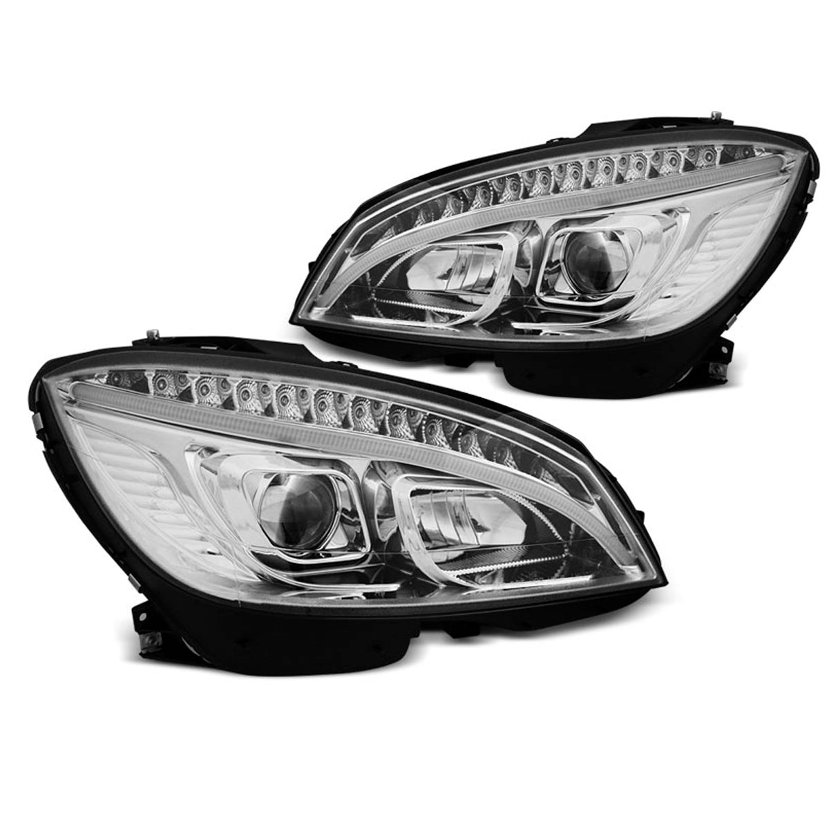 Scheinwerfer Röhrenlicht Chrom SEQ passend für Mercedes W204 07-10