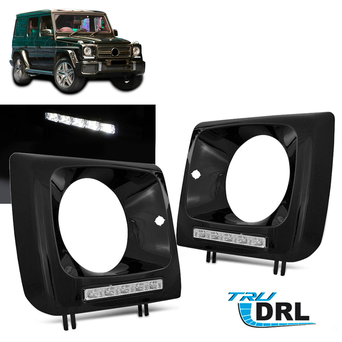 Scheinwerfer LED DRL Schwarz passend für Mercedes W461.W463 01-12
