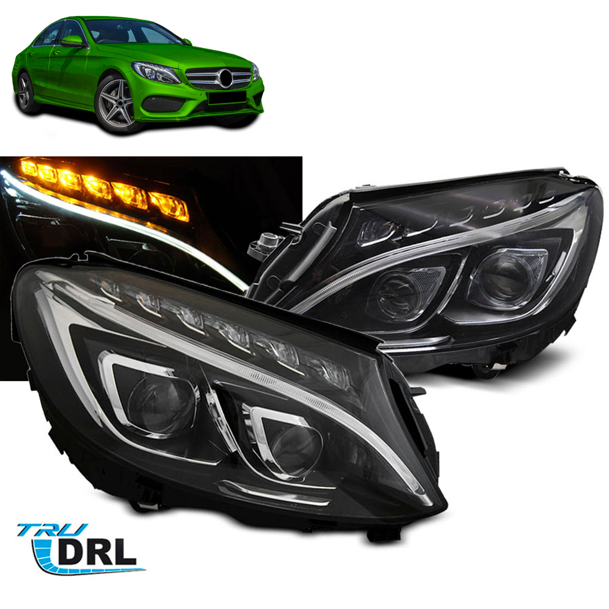 Scheinwerfer True DRL Schwarz passend für Mercedes W205 14-18
