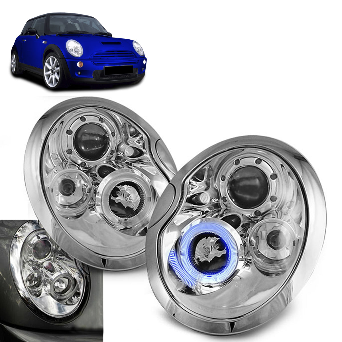 Scheinwerfer Angel Eyes Chrom passend für BMW MINI (COOPER) 01-04