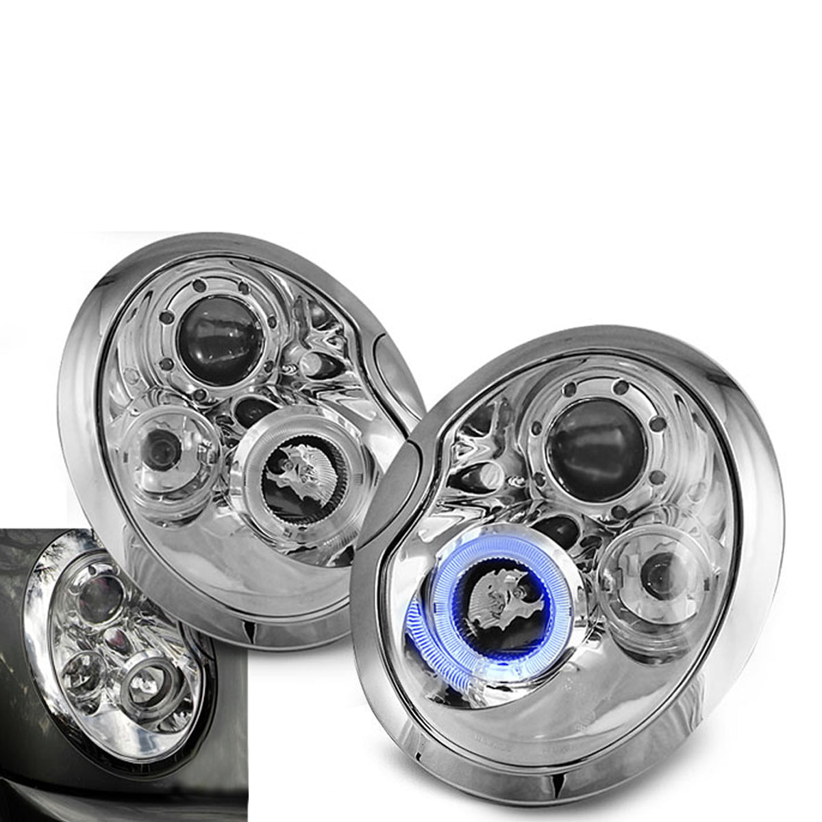 Scheinwerfer Angel Eyes Chrom passend für BMW MINI (COOPER) 01-04