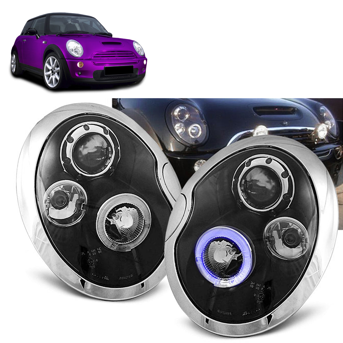 Scheinwerfer Angel Eyes Schwarz passend für BMW MINI (COOPER) 01-04