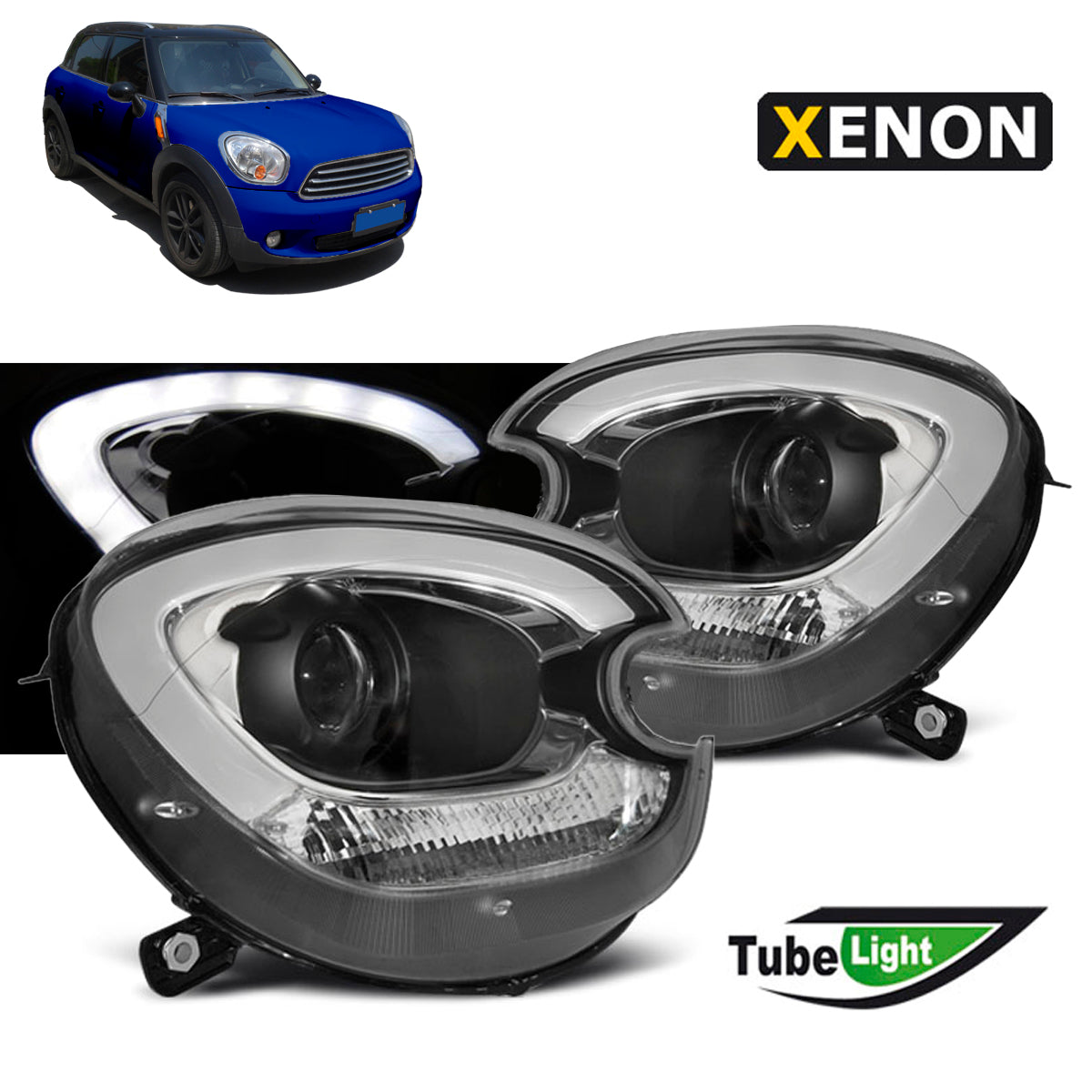 Xenon Scheinwerfer Tube Light Schwarz passend für BMW MINI (COOPER) R60 R61 Countryman 10-14