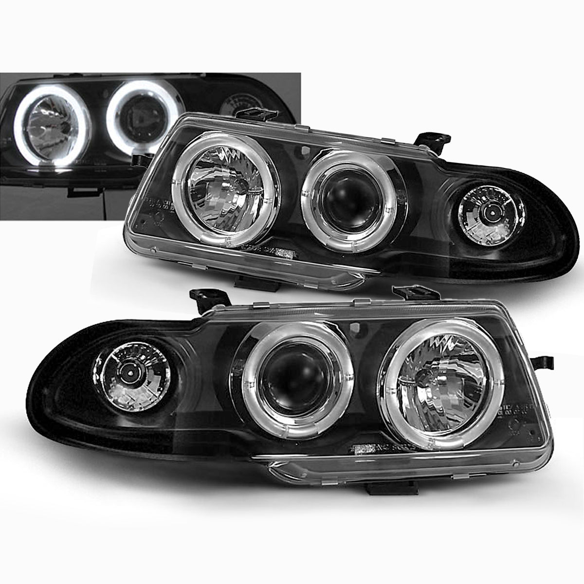 Scheinwerfer passend für Opel Astra F 09.94-08.97 Angel Eyes Schwarz