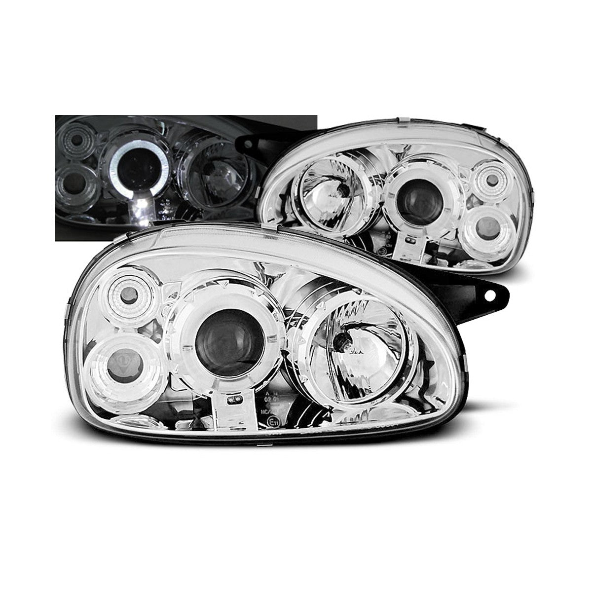 Scheinwerfer passend für Opel Corsa B 02.93-10.00 Angel Eyes Chrom