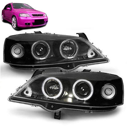 Scheinwerfer passend für Opel Astra G 09.97-02.04 Angel Eyes Schwarz