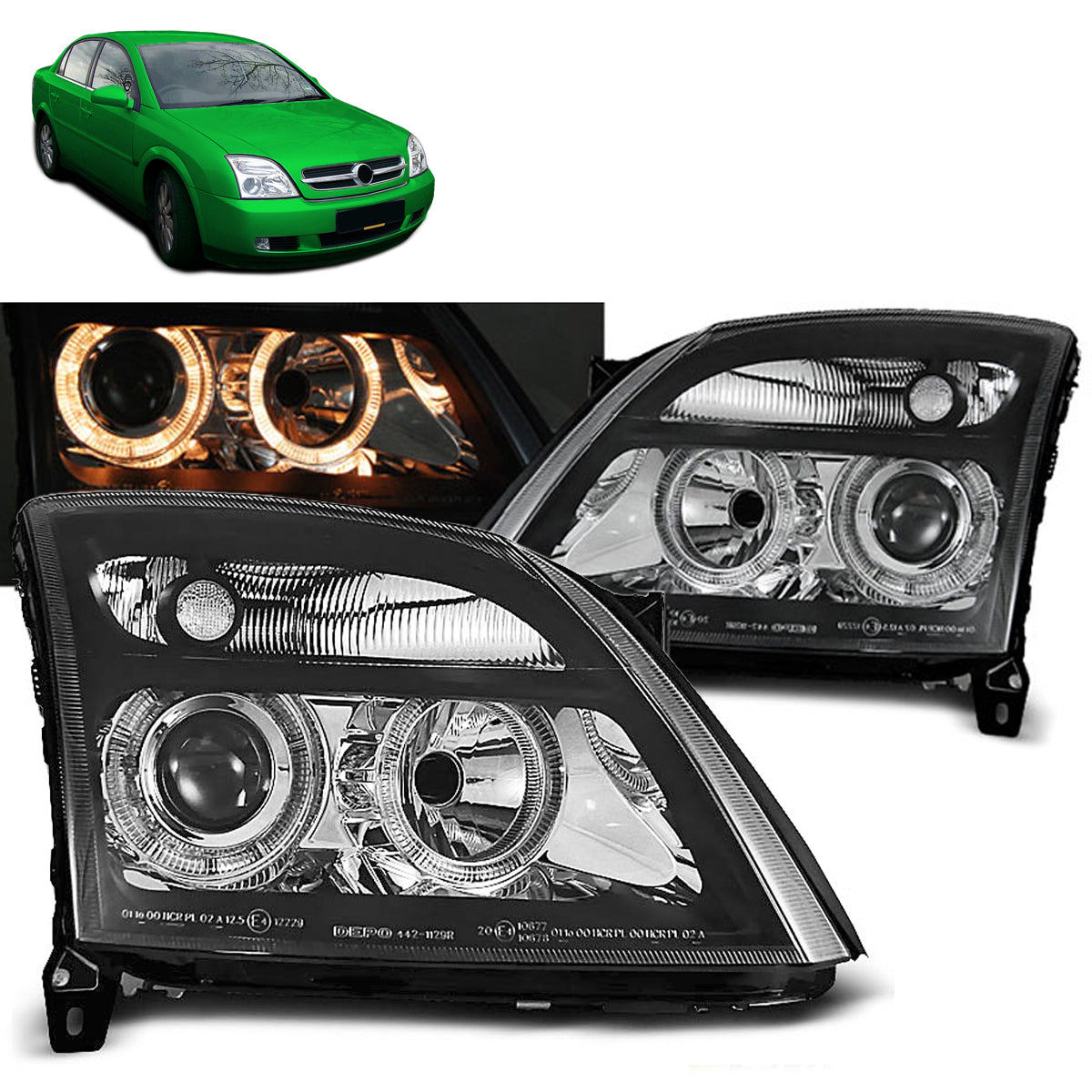 Scheinwerfer passend für Opel Vectra C 04.02-08.05 Angel Eyes Schwarz