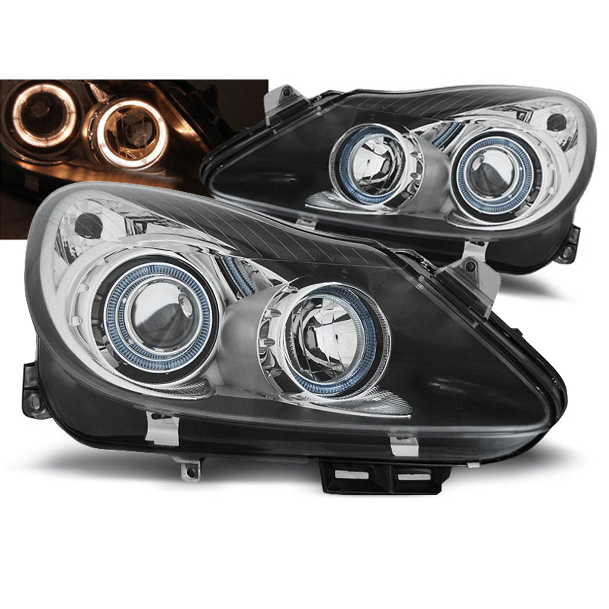 Scheinwerfer passend für Opel Corsa D 04.06-11 Angel Eyes Schwarz